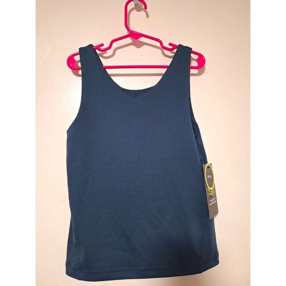 NWT Athletic Works Girls Longline Bra Tank Top Navy Magic UPF 30 Size L 10-12